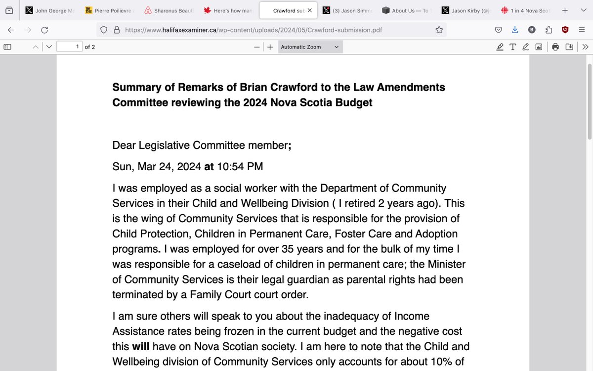 @lynds_armstrong @OAG_NS @NSGEU @cupenovascotia @HfxExaminer received a submission to the Law Amendments Committee that was made on March 25, by Brian Crawford, a retired social worker who worked with @NS_DCS in its Child and Well-being Division. #NSGEU #nslab halifaxexaminer.ca/wp-content/upl…