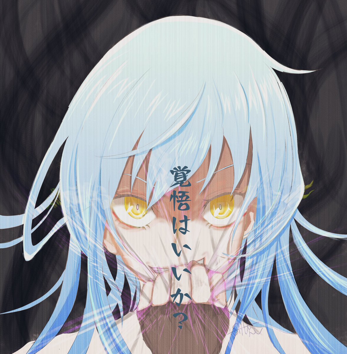 rimuru tempest solo long hair looking at viewer gloves hair between eyes blue hair yellow eyes  illustration images