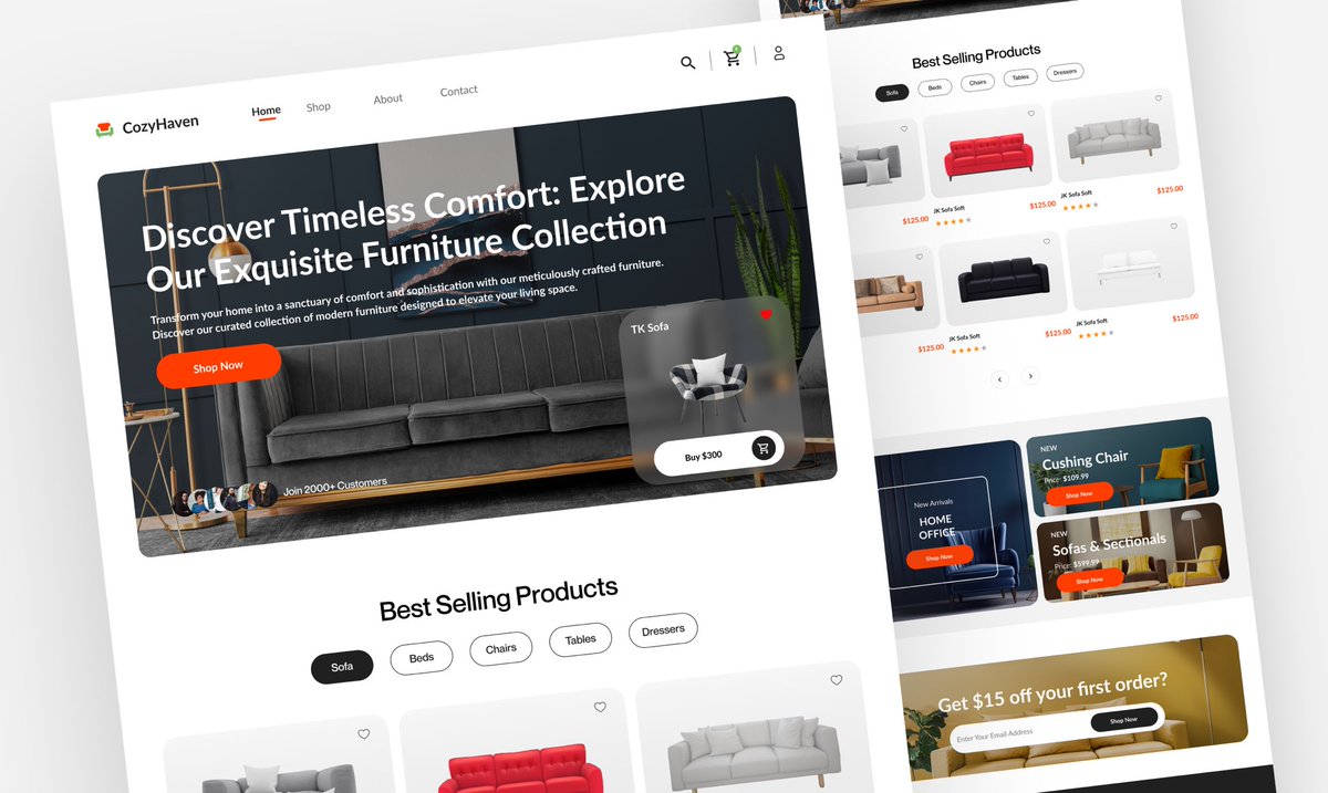 Hey Guys 👋 

Today, I designed a Furniture Ecommerce Website - CozyHaven🤭✨🛌🛋️

Have a great weekend 🥰