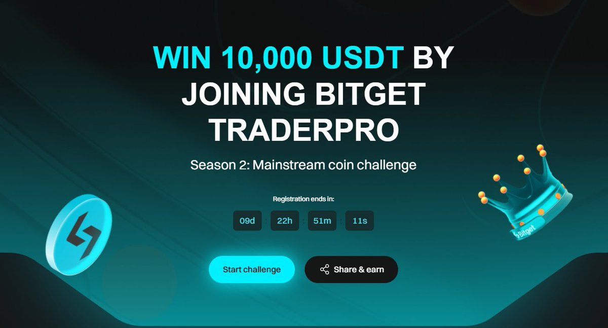 #Bitget  TRADERPRO EVENT - 10K TO WIN 💥

1- Sign up on #bitget 👇:
partner.bitget.com/bg/0TL8WQ

2- Register for the FREE event:
bonus.bitget.com/REGISTRATION10k

 3-  Receive a demo account with an initial fund of 10,000 Usdt!📈

4- Trade & earn rewards up to 10 000 USDT🎁

⬇️Process and