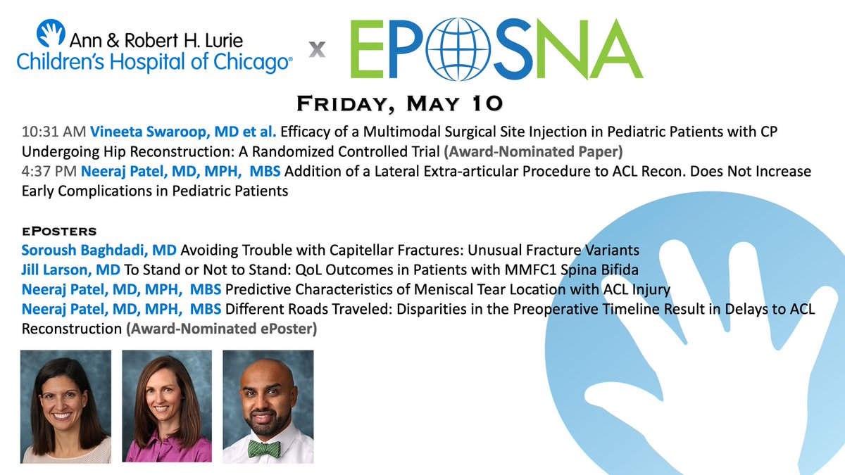 Happy Friday, #EPOSNA2024!

10:30 AM: Award-nominated research by Dr. Swaroop and her team

4:30 PM: ACL research by Dr. Patel

Come join us!

<a href="/POSNA_org/">POSNA</a> <a href="/eposorg/">EPOS</a>