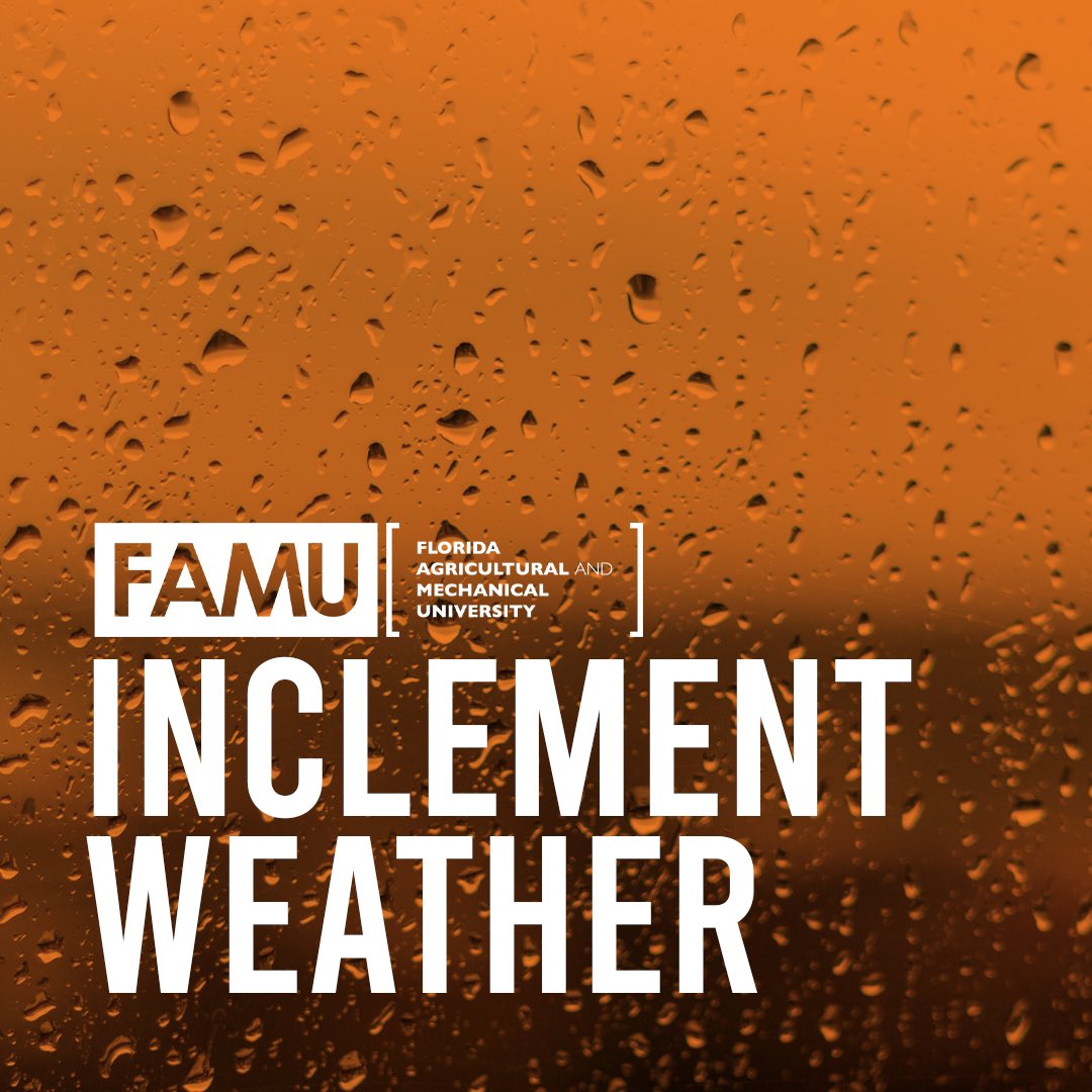FAMU_1887's tweet photo. #FAMUALERT π¨ FAMU Main Campus and FAMU DRS are CLOSED today due to severe weather conditions and a localized tornado warning. All non-essential employees are instructed to work from home. https://t.co/v4bzh5lxOX