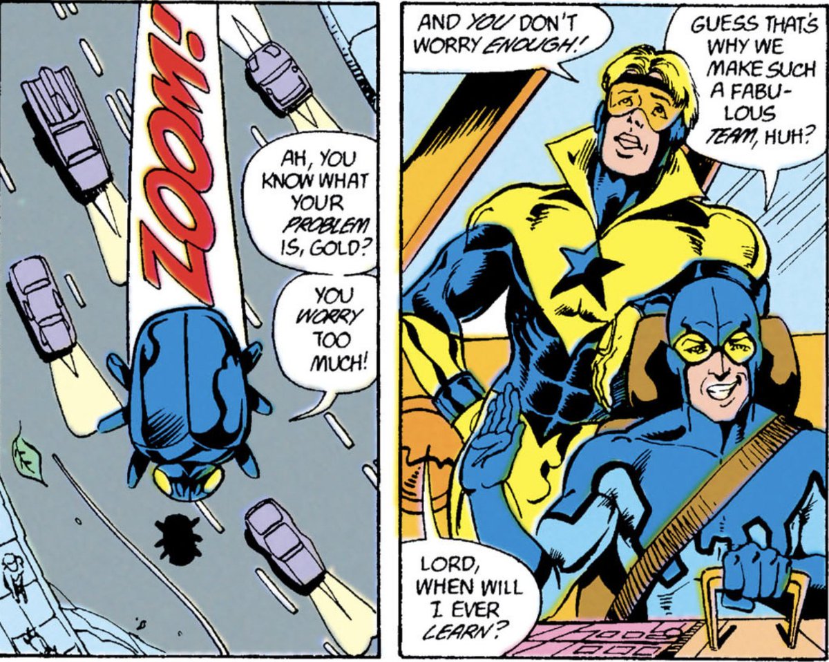 If you ever wanna explain to someone what the Blue & Gold dynamic was during the JLI-era, just show them these panels. Ted was the schemer and Booster was the worrywart, not the other way around!