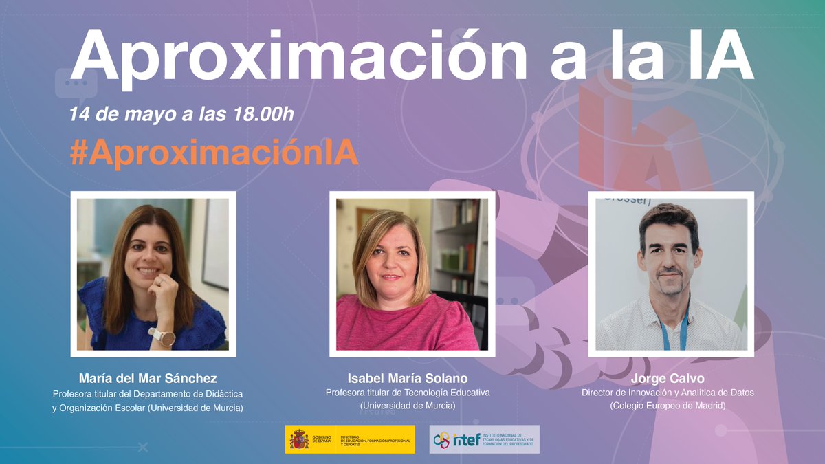 📢Hoy a las 18:00 no te pierdas el directo del NOOC #AproximaciónIA 📽️@mallemar @jorgecalvo e @imsolano nos contarán las claves y entresijos de cómo la inteligencia artificial puede impactar en nuestras vidas y en la educación #DirectoINTEF #CodeINTEF 👉youtube.com/watch?v=uaWnz2…