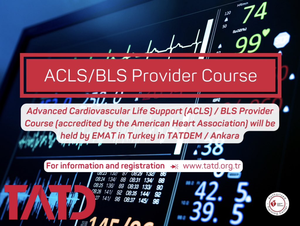 TATD AHA BLS + ACLS Kursu 25 – 26 Mayıs 2024 tarihlerinde, Ankara’da düzenlenecektir. Detaylı bilgi için 👉🏻tatd.org.tr/tatdem/kurs/ta… adresini ziyaret edebilirsiniz. <a href="/TATD_Res/">TATD Resüsitasyon Çalışma Grubu</a>