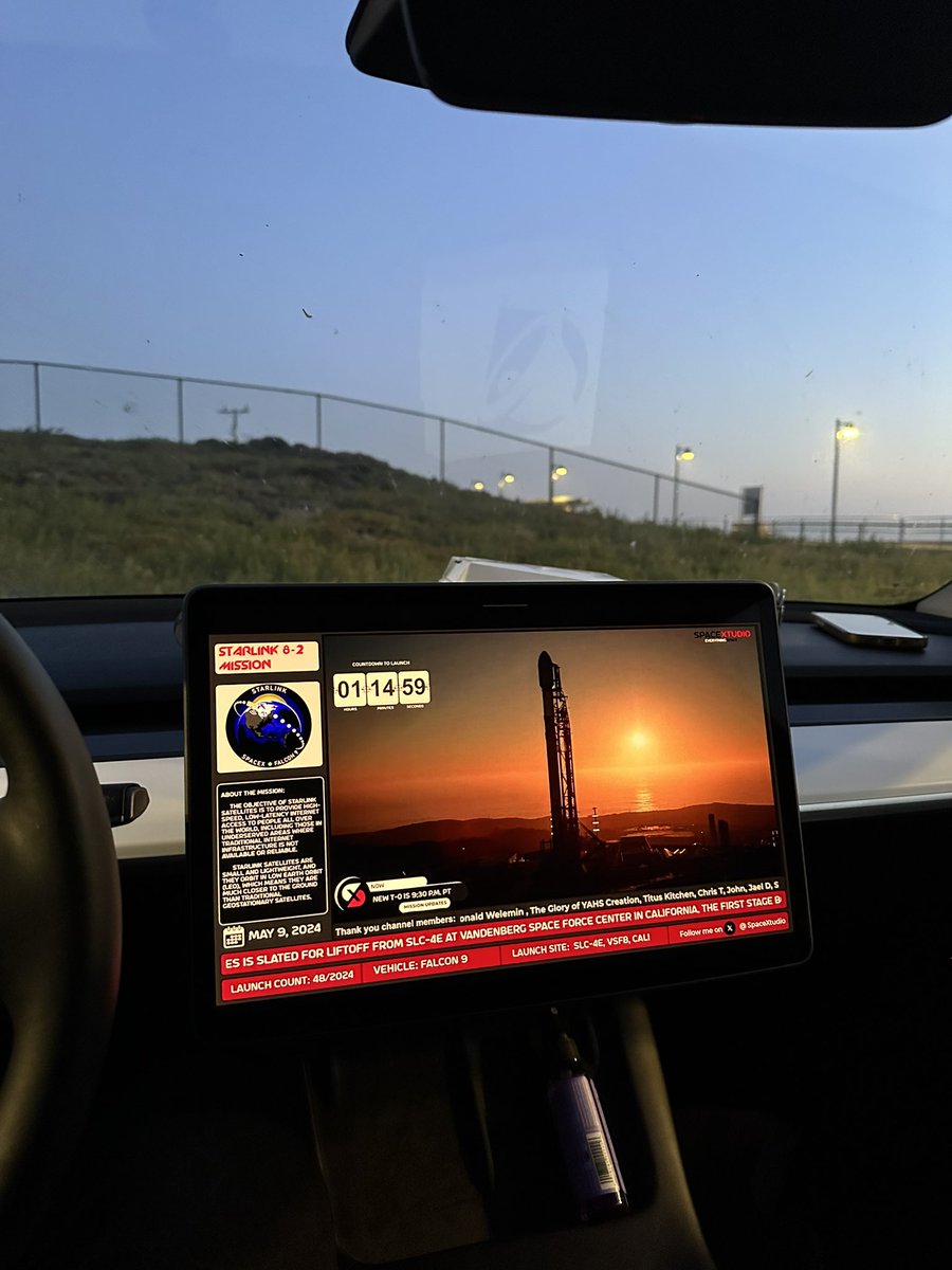 laureldascal's tweet photo. No cell reception so I tried to watch the stream on my Tesla and it worked flawlessly!
-Location: Vandenberg;
-Cell: AT&amp;T
Tesla for the win! 🏆 https://t.co/akxVz655aj