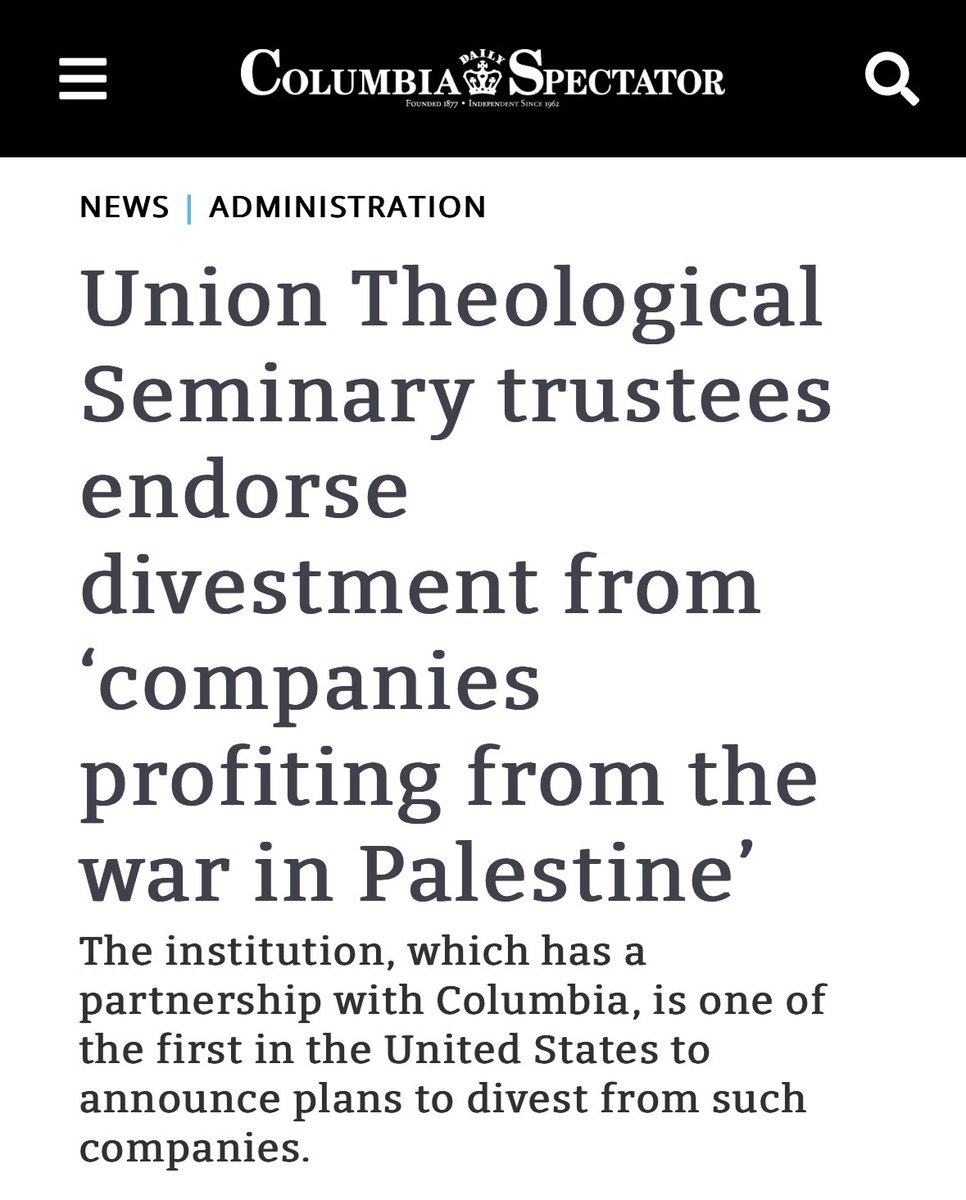 BREAKING: In a huge win for student protestors, Columbia's theological seminary has voted to divest from companies 'profiting' from Israel's attacks on Gaza. The school houses Columbia's faculty of theology but has a separate endowment. 

Seven major US universities have agreed…