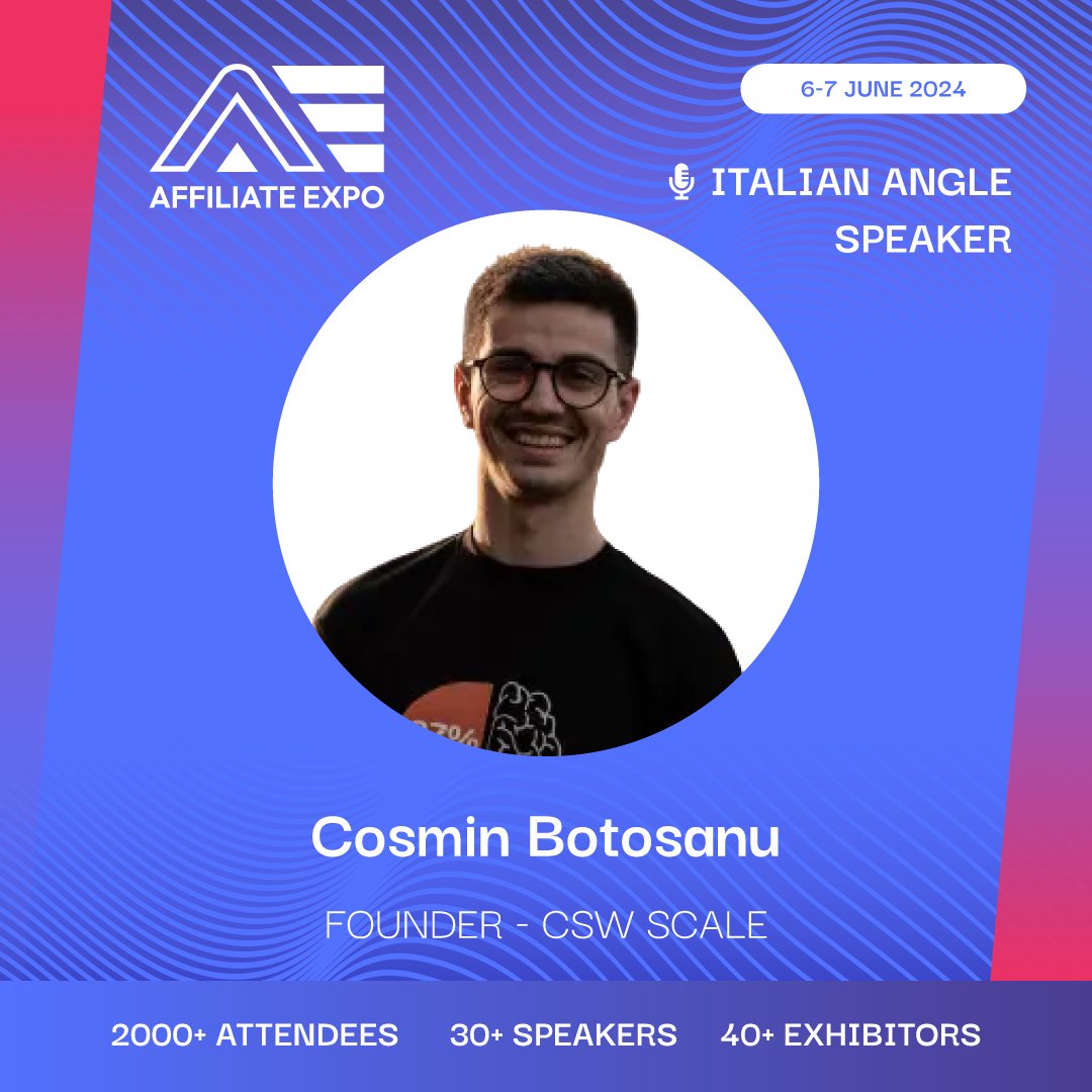 Introducing Cosmin, founder of CSW #AffiliateNetwork, at the #AffiliateExpo! With vast experience in social media and Google Ads, Cosmin leads CSW-Scale's media buying team. Don't miss out!🎤 June 6-7, 2024 in Milan. Get your tickets at affiliatexpo.it #AffiliateMarketing