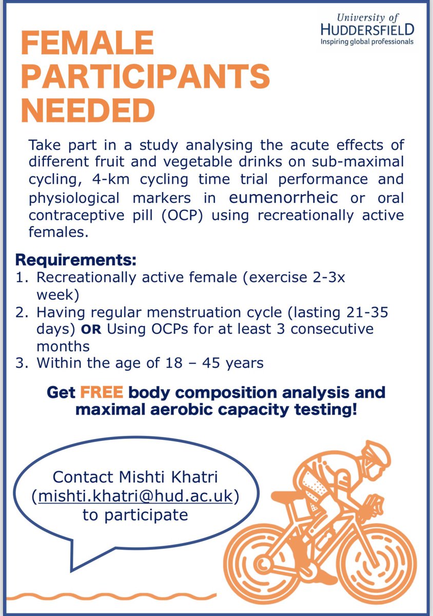 CALL FOR PARTICIPANTS!

Be part of this fun study and get your VO2max and body composition tested!

Information below