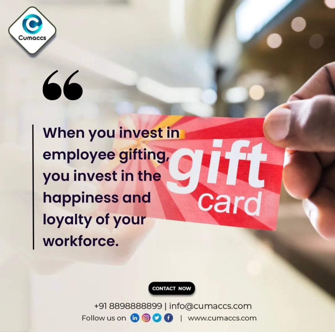 Embrace the Value of Employee Gifting: Elevate workforce happiness and loyalty through thoughtful investments in appreciation.

For corporate orders:
Mail us at: info@cumaccs.com

#CorporateGifting #employeebenefits #businessdevelopment #motivation  #management