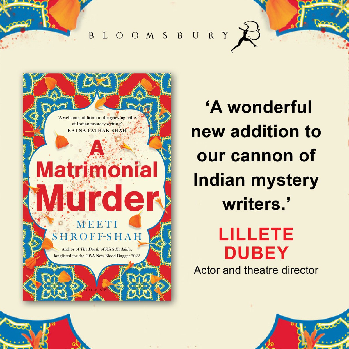 High praise from Lillete Dubey for 'A Matrimonial Murder'! Don't miss out on the gripping new release by @meetishroffshah on May 18th. Pre-order now on amazon! #Bloomsbury #booksofinstagram #murdermystery #fictionbooks #fiction #newbooks #bookreview #BookClubs