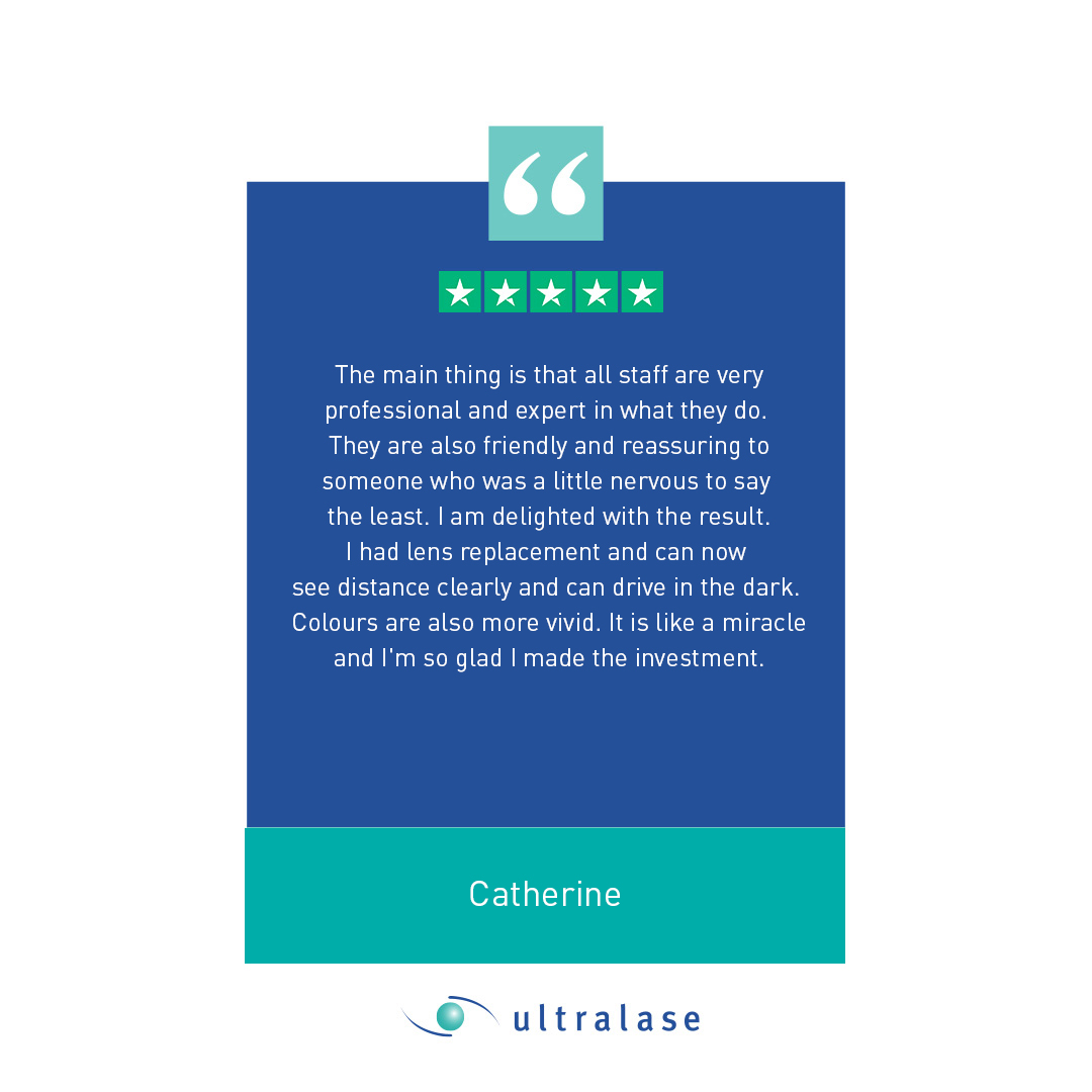 Ultralase's tweet image. Expertise and care made Catherine feel in good hands for her #lensreplacement surgery. Head to #trustpilot to read more success stories.