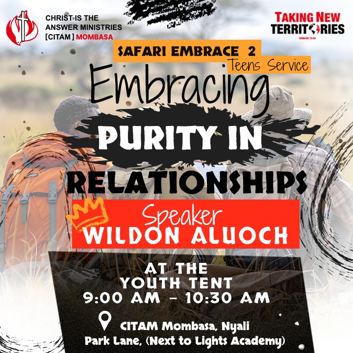 Wagwan teens! We'd love to have you join us this Sunday for  fellowship as from 9:00am to 10:30am. Our speaker Wildon Aluoch will be taking us through Embracing Purity in Relationships. Tag along your friends.
#TheSafari
#TakingNewTerritories
#WhereChristIsOurAnchor