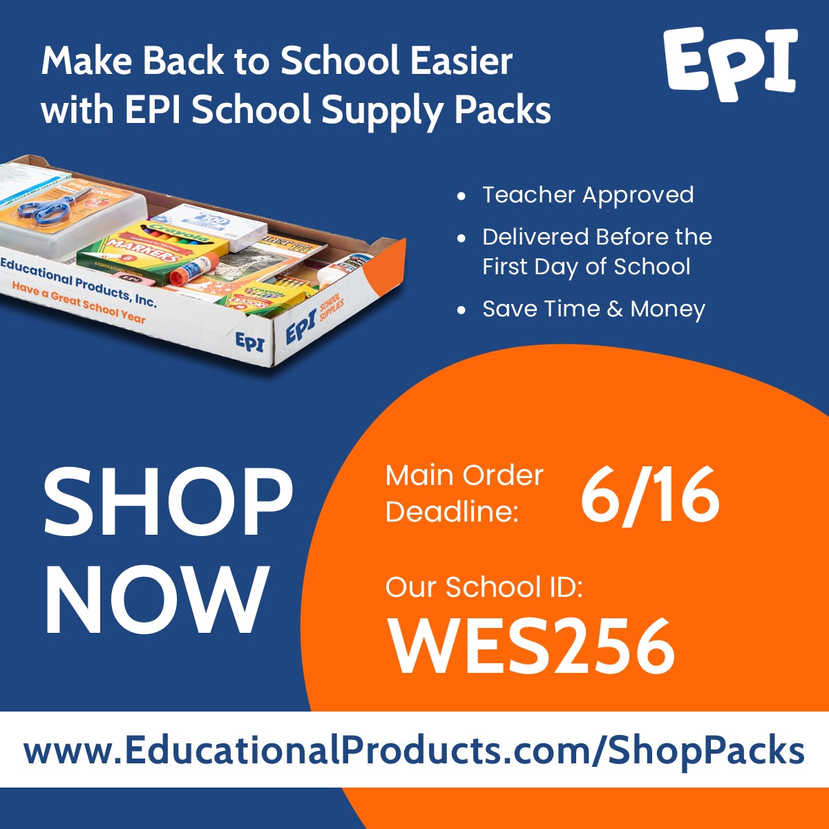 Have you ordered your school supplies kit for next year yet?  Westside earns money with each purchase. This is a super easy way to buy everything your student needs and it's delivered to the school! Use code WES256, deadline June 16th! Buy Now here --> bit.ly/4b7Xq30