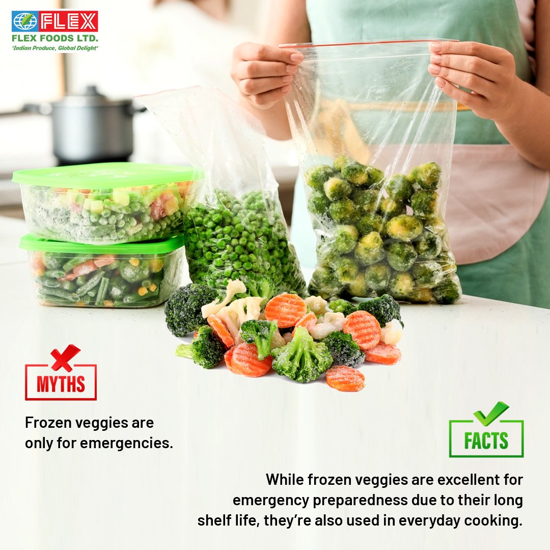 Unveiling the frozen veggies fact! 

#FlexFood #FlexFoodsLtd #mythvsfact #mythbusted #frozenfood #freezedrying #frozenvegetables