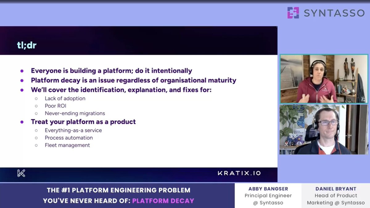 Did you miss the @syntasso webinar with @a_bangser and me yesterday? Have no fear; the recording is here 😃 'The #1 Platform Engineering Problem You've Never Heard Of: Platform Decay' linkedin.com/video/live/urn…