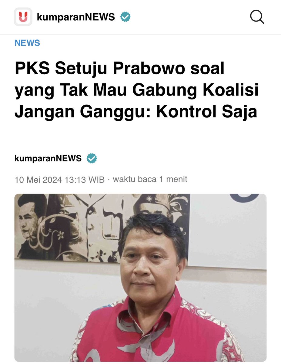 Setuju dengan statement pak @prabowo, jangan ganggu pemerintah. Kontrol saja agar bekerja sesuai kepentingan rakyat. Seperti yg selama ini @PKSejahtera lakukan di era pemerintahan pak @jokowi. PKS selama pemerintahan Jokowi jadi oposisi yang kritis dan konstruktif.…