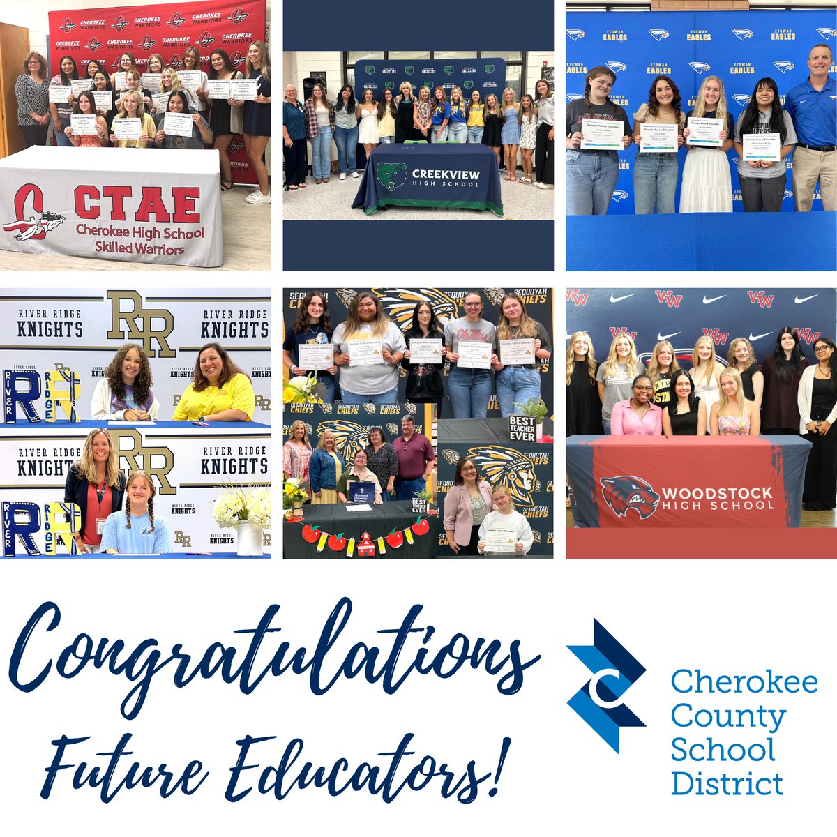 CCSD celebrated its future educators this week! High schools across the country held “signing day” events as part of National Teacher Appreciation Week to honor graduating seniors who plan to pursue careers in education. See their names: cherokeek12.net/post-detail/~b… #CCSDfam