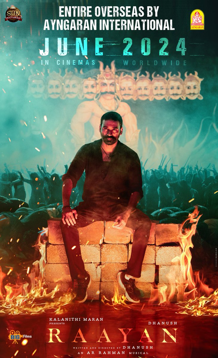 Excited to associate again with @sunpictures for @dhanushkraja's #Raayan 🔥 Entire Overseas release by @ayngaran_offl #Raayan in cinemas from 13 June 2024! @arrahman @PDdancing @iam_SJSuryah @selvaraghavan @kalidas700 @sundeepkishan @prakashraaj @officialdushara @Aparnabala2