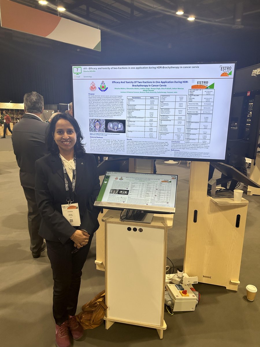 #MakingBHUShine Dr. Ritusha Mishra, Associate Professor, Radiotherapy & Radiation Medicine, IMS, presented her work on 'Efficacy & toxicity of two-fractions in one application during HDR brachytherapy in cancer cervix' at European Society for Radiotherapy & Oncology Conference.