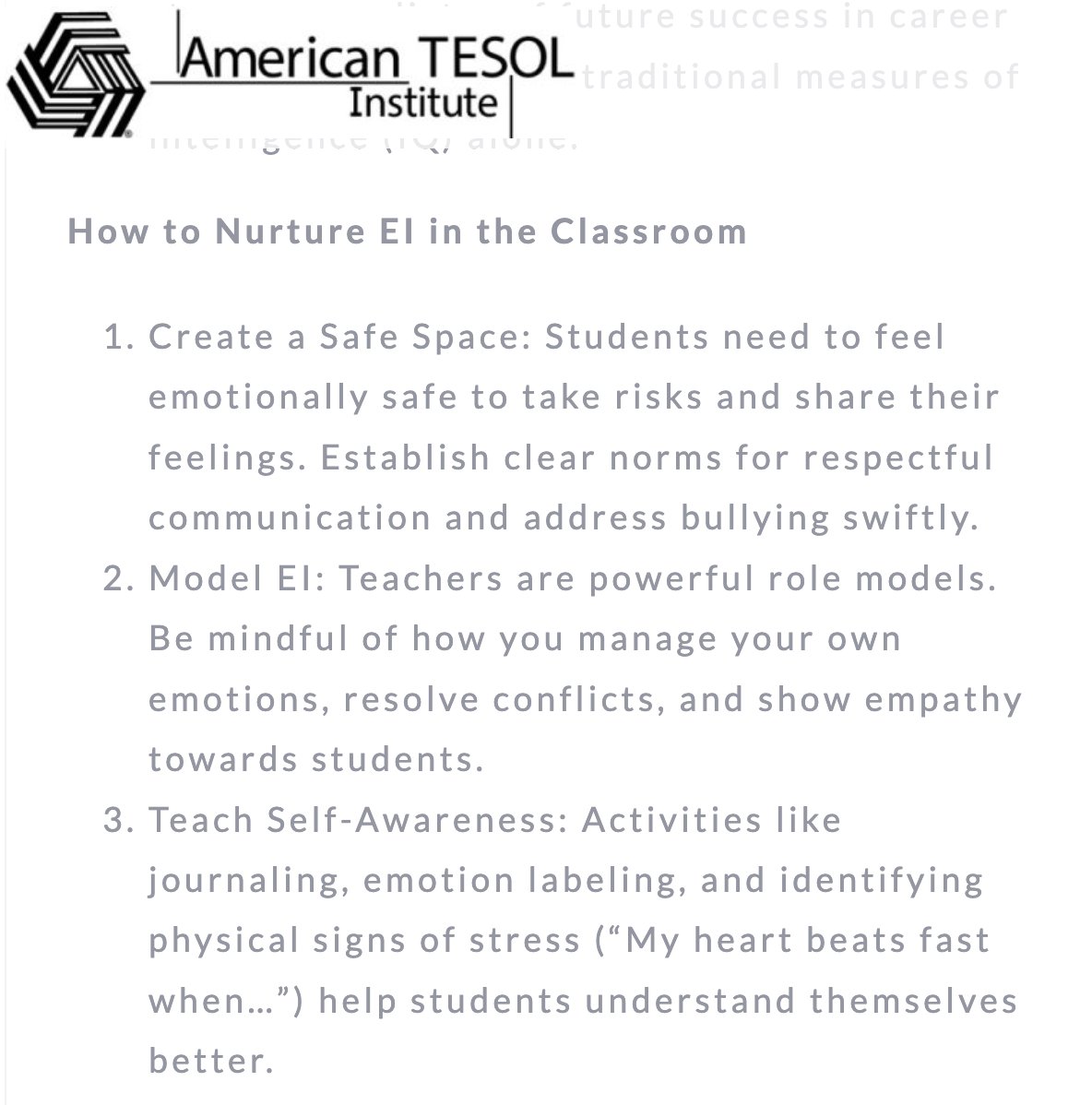 How to Nurture Emotional Intelligence in the English Language Classroom americantesol.com/blogger/beyond… #TESOL #ESL #EFL