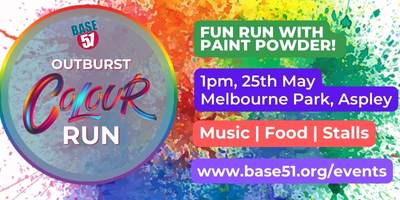 Have you got your ticket to the Outburst Colour Run? It's happening in just over 2 weeks in #Nottingham! Fun run where you'll get covered in paint powder! All raising money for Base 51 charity. eventbrite.co.uk/e/outburst-col… #WhatsOnNottingham #WhatsOnNotts