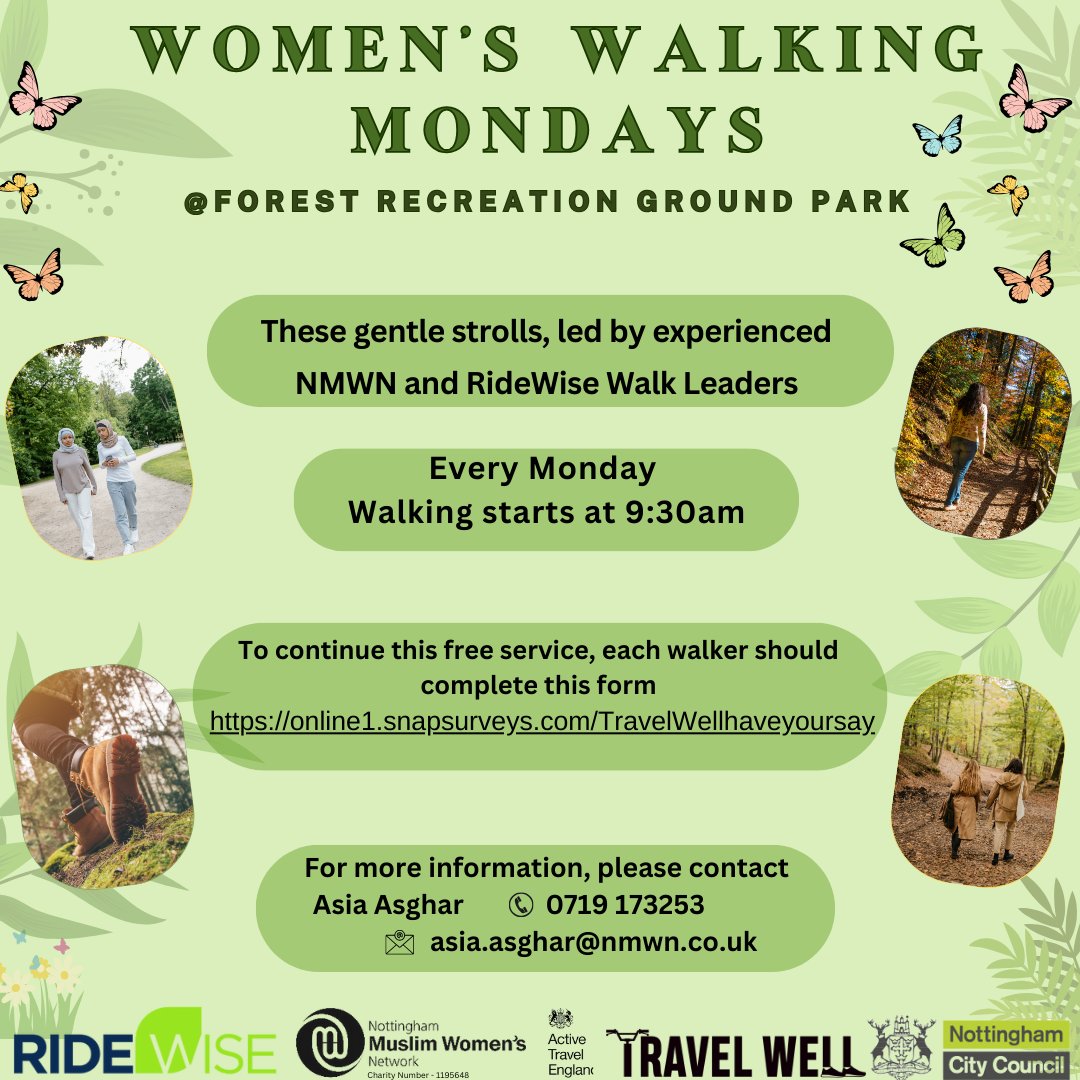 📣🚶‍♀️LET'S WALK, LADIES🚺🚶🏽‍Join us for a walk surrounded by the beauty of nature with WOMEN'S WALKING MONDAYS led by experienced NMWN and RideWise Walk Leaders for women at Forest Recreation Ground!

📆Date: Every Monday, 👟Walking starts at 9:30am
#nottswomen #nottinghamwomen