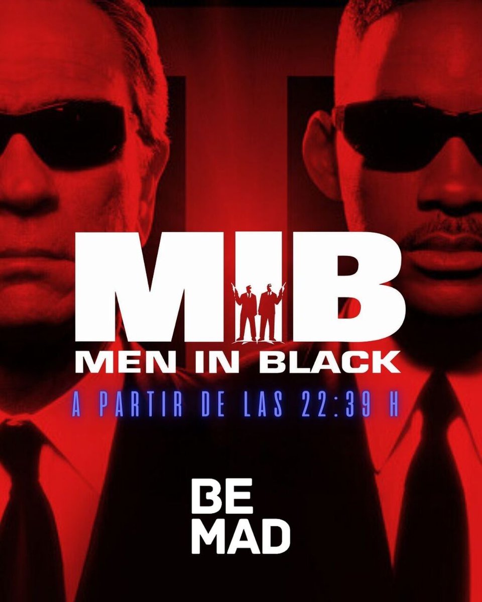 ¿Estáis listos para una doble ración de MEN IN BLACK? 😎👥🛸 👉 MEN IN BLACK II - 22:39 h 👉 MEN IN BLACK III - 00:07 h ¡En #BeMad estamos #LocosPorElCine! 💥