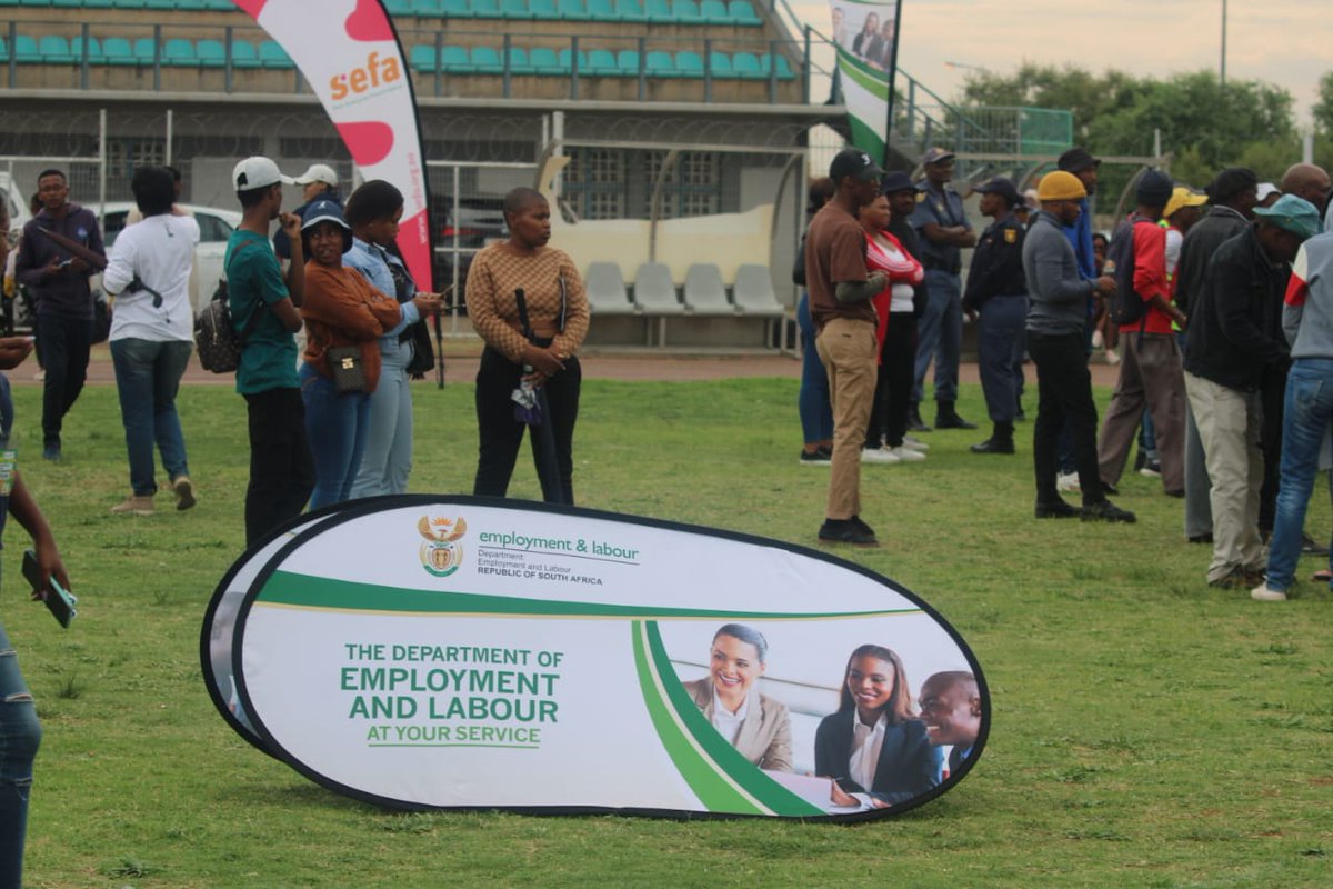 Department of Employment and Labour Minister @NxesiThulas (MP), Deputy Minister Boitumelo Moloi and Northern Cape province Premier Zamani Saul arriving at Galeshewe Stadium in Kimberley, Northen Cape, where the Department of Employment and Labour is hosting a #JobsFair.