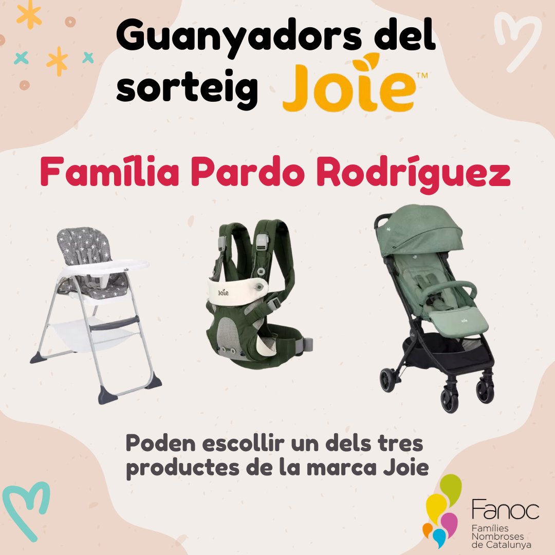 La família Pardo Rodríguez és la guanyadora del sorteig de @JoieBaby1!!! Enhorabona!!! 🥳👏 📣 La família podrà escollir entre un d'aquests tres productes per a nadons de la marca Joie, articles segurs i de qualitat per a fer-te la vida més fàcil🤩