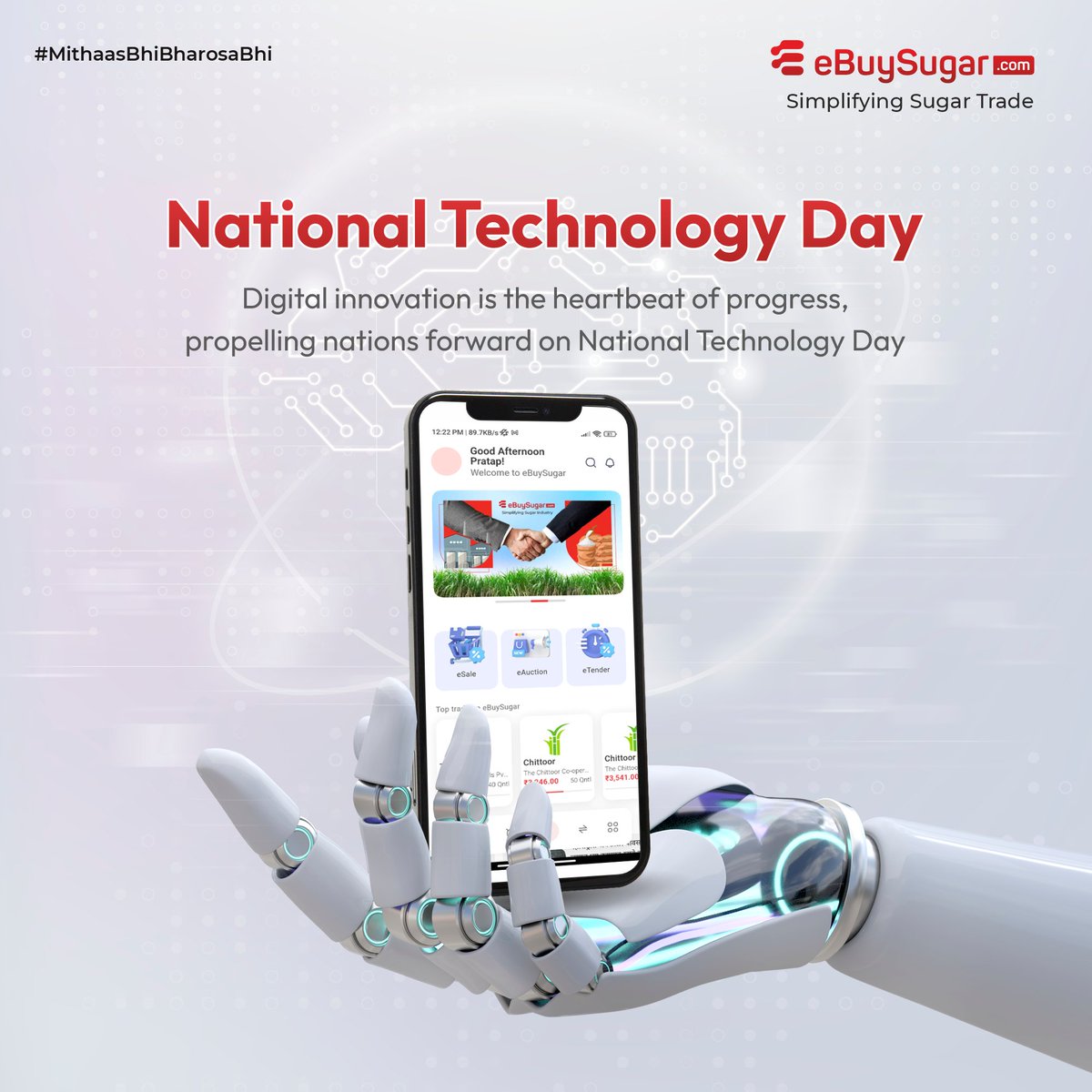 Happy National Technology Day! 📱 💻 At eBuySugar.com, we're revolutionizing the sugar industry with innovative digital solutions, empowering sellers & buyers alike to thrive in a dynamic marketplace. 🤝 #NationalTechnologyDay #DigitalInnovation #SugarIndustry