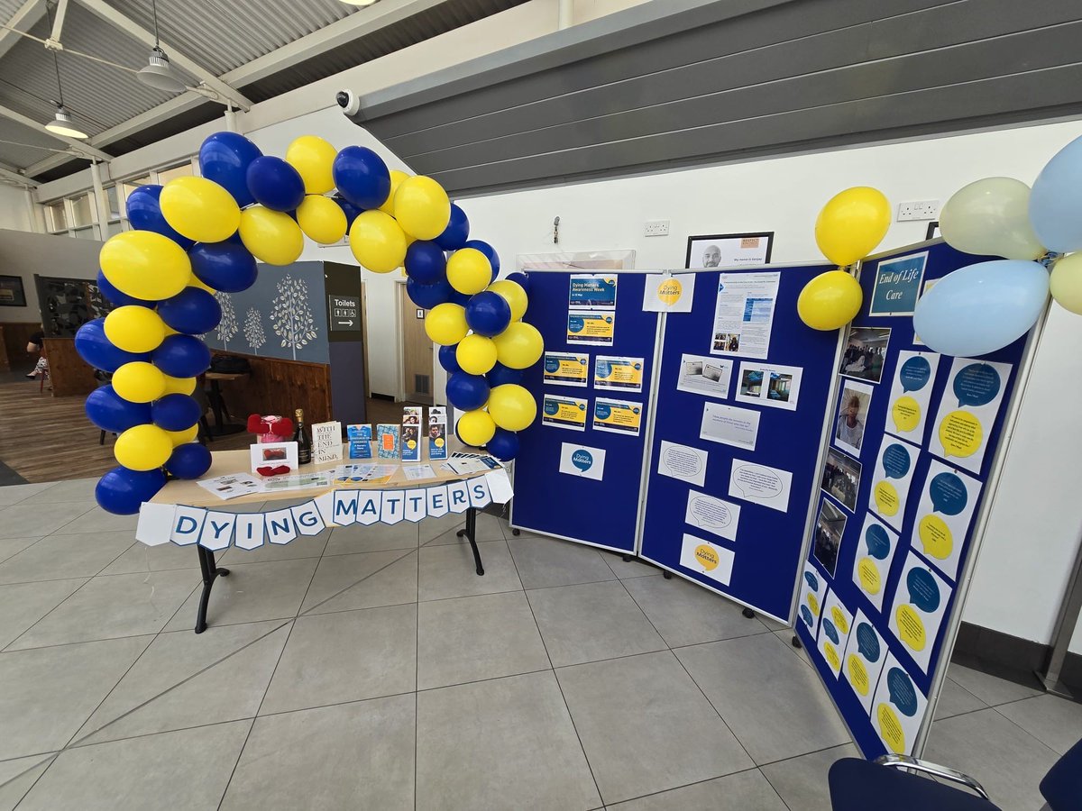 Today, the End of Life Care Team hosted a #DyingMatters stall to encourage patients, staff, relatives, and visitors to get talking about death, dying and grief. They also shared staff feedback from the end of life care study day. Well done team!