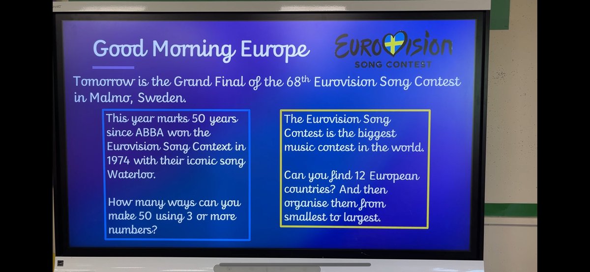 Anyone who knows me well, will know I am a massive Eurovision fan! So when it’s Eurovision week, I take any attempt to bring it into the class. 

 Today’s Morning Task was all about Eurovision! 

#eurovision #eurovisionsongcontest #primaryteacher @morayhouse