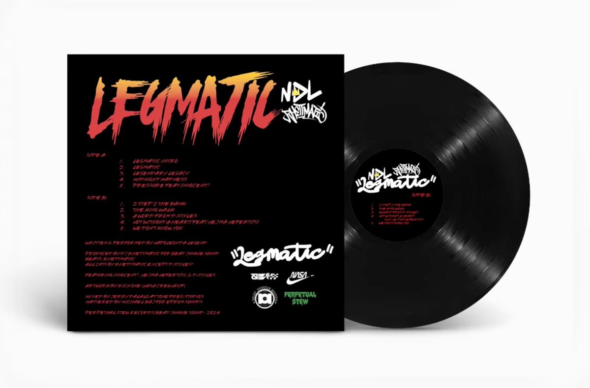 NOW: 'LEGMATIC' @TeamNDL x @rhettmatic Vinyl out NOW for Napoleon Da Legend's latest album which also dropped on DSPs today 👀 Entirely produced by Rhettmatic (Beat Junkies) coming w/ features by Inoccent? and @NejmaNefertiti. OBI art by @ndc_ty 👈🏾🔥 👉🏾 perpetualstew.bandcamp.com