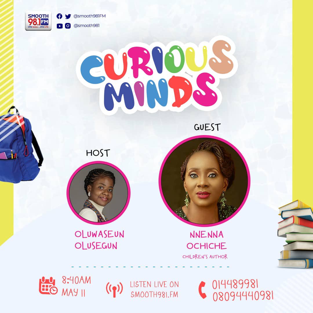 A special session for our kids tomorrow. Join Aunty Oluwaseun at 8:40am tomorrow for #CuriousMinds981 @oluwaseun_ro Guest: @Nenabekee Listen live - smoothlive.smooth981.fm:8000/smoothlivefm128 ❤️💙🤍 #Smooth981 #Children #Saturday #KidLit #Fun #SmoothFmLagos #LoveMusicLoveLife