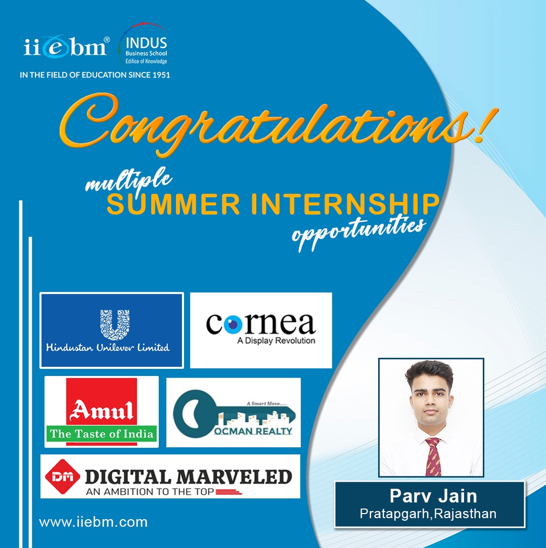 We're thrilled to announce that Parv Jain, a dedicated student of IIEBM hailing from Pratapgarh, Rajasthan, has secured multiple internship opportunities! 🎉
#IIEBM #InternshipOpportunities #SuccessStory #CareerCritics #ParvJain #Pratapgarh #Rajasthan #HindustanUnilever #Amul