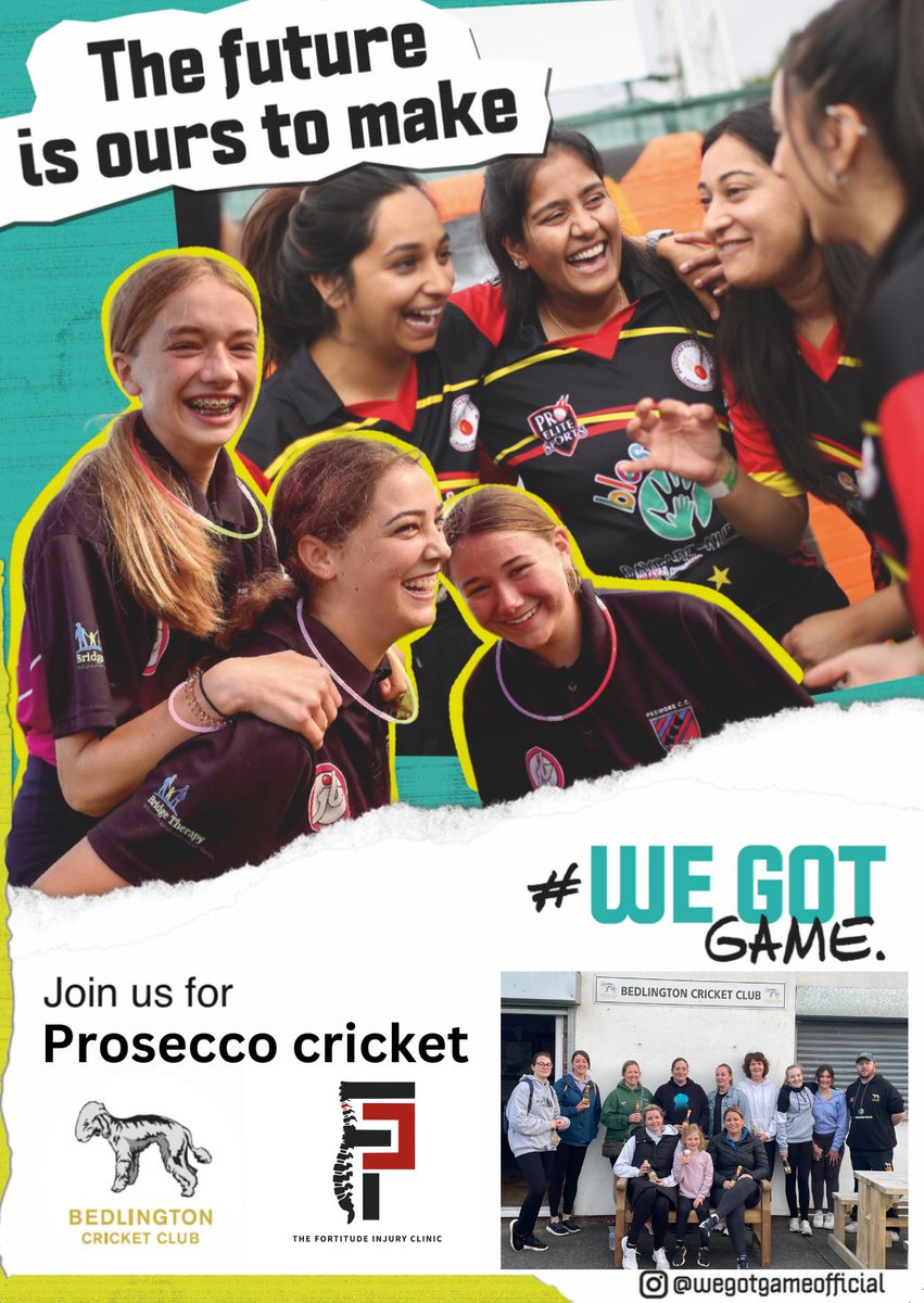 Bedlingtoncc's tweet image. Join our ladies team, all abilities welcome from 13 years old!

FIRST SESSION FREE!

£3 for over 18 - Training &amp;amp; small bottle of Prosecco🥂
£1 for under 18 - Training &amp;amp; any soft drink🧃

⏰ 7-8pm
📍Bedlington CC, Hirst Head, NE22 5QH

Sponsored by Fortitude Injury Clinic!