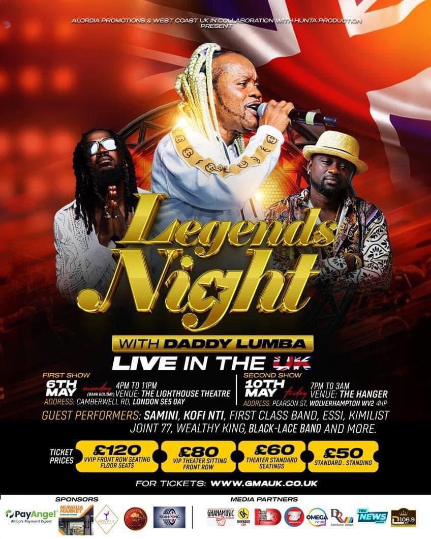 Get ready Wolverhampton!🇬🇭🇬🇧 Daddy Lumba is bringing the heat to The HANGER venue Today, May 10th, for Legends Night, 7pm - 3am, for unforgettable music with the highlife legend & special guests @samini_dagaati, Essi & Kofi Nti! BUY TICKETS HERE - gmauk.co.uk/daddylumba/