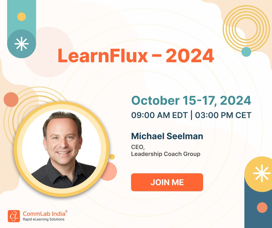 We’re thrilled to have Michael Seelman share his “Effective Leadership Strategies” with our L&D Community at the 10th Edition of LearnFlux. Hurry don’t miss the spring offer. Claim your spot - bit.ly/3uv98VN
#learnflux #elearningchampion #virtualconference #aifortraining