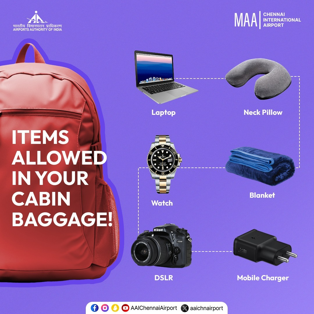 Travel smarter! Follow this quick guide to know what's allowed in your cabin baggage and breeze through security checks! #ChennaiAirport #SmoothTravel @MoCA_GoI | @AAI_Official