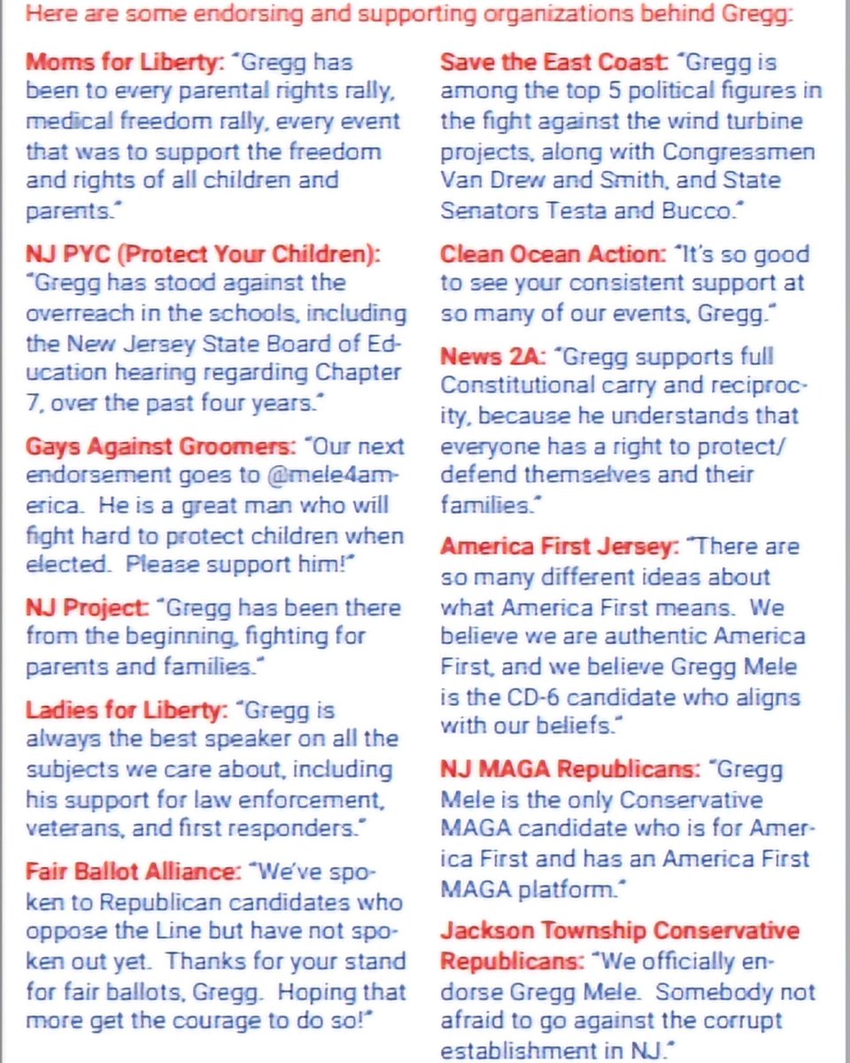 Here are some endorsing and supporting organizations behind Gregg Mele for Congress 🇺🇲 #NJ06