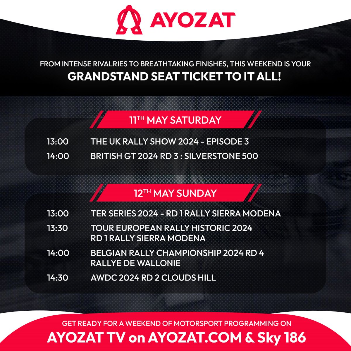 Buckle up for an action packed weekend! Don't miss the motorsport action starting from Saturday 1pm on AYOZAT TV on Sky 186 and ayozat.com. From high-speed races to thrilling showdowns, we've got your weekend covered!
#motorsport #cars #racing #action #weekendracing