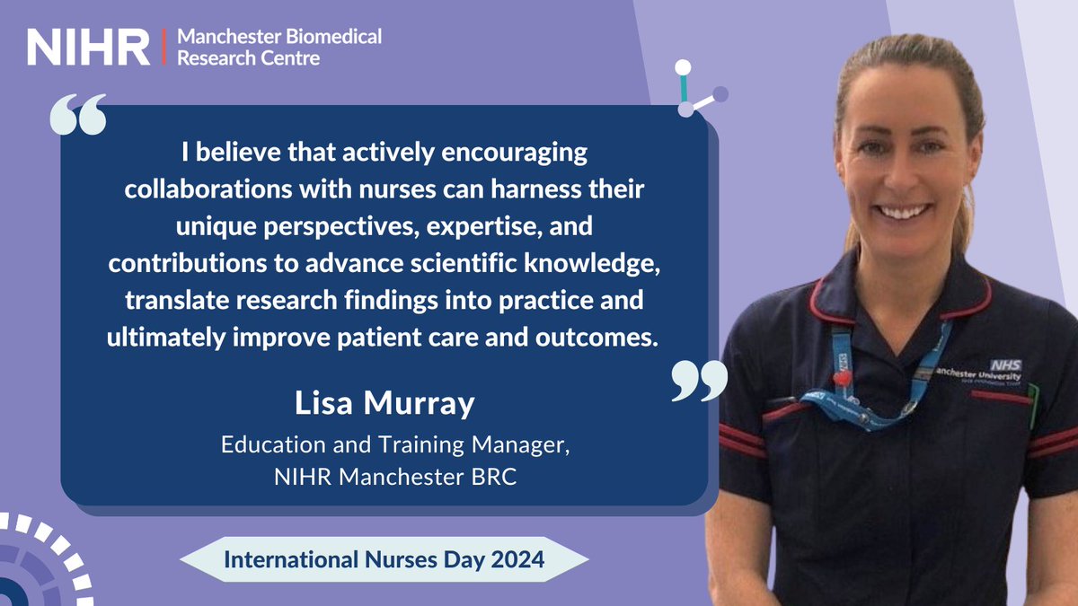 Happy International Nurses Day! 💙 @Lisa_murray123, Education & Training Manager and registered nurse, shares an insight into her role which involves promoting BRC opportunities to nurses to drive future healthcare advances 👏 🔗 manchesterbrc.nihr.ac.uk/news-and-event… #IND2024 @NIHRresearch