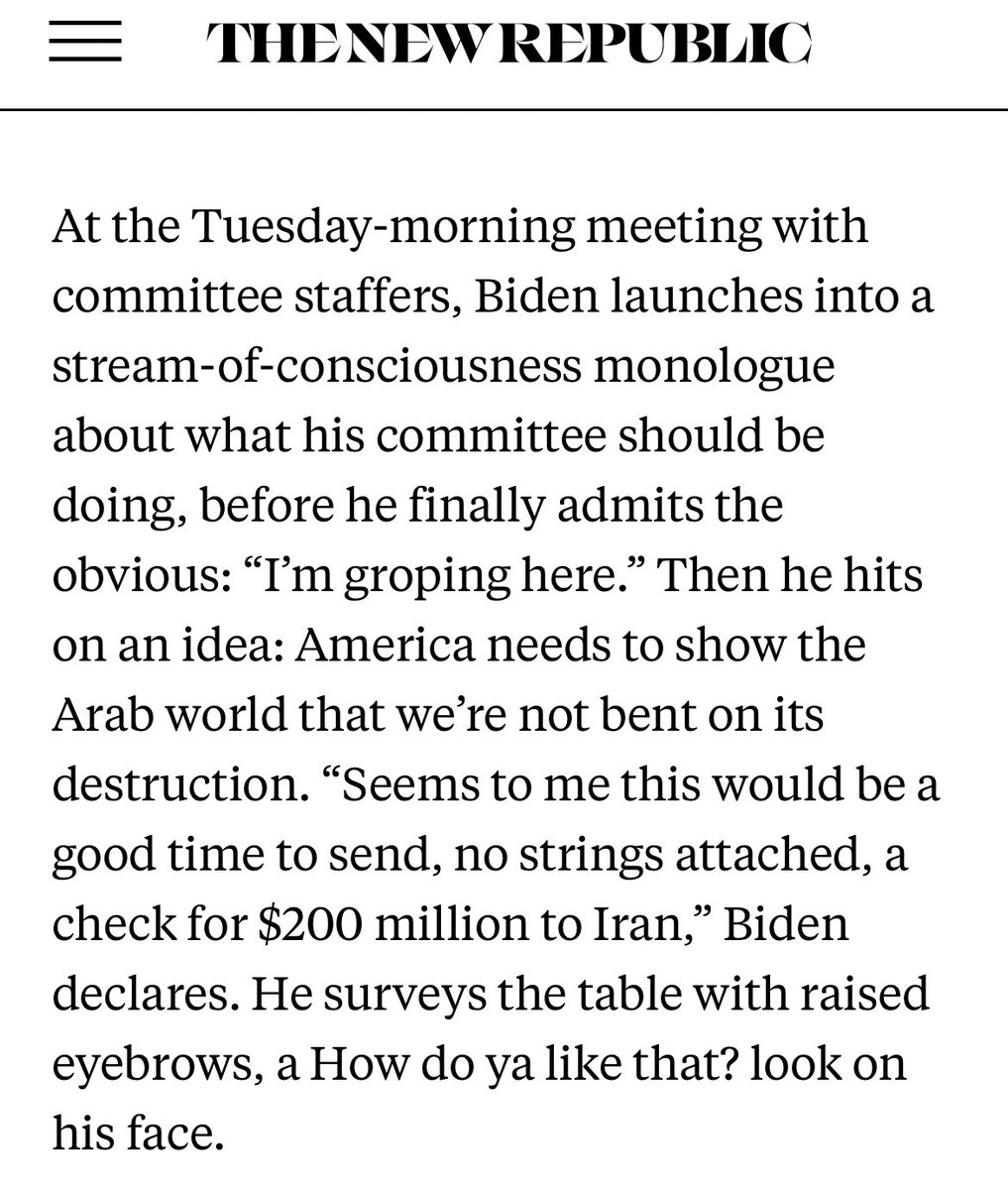 I’m reminded that in response to 9/11 Biden thought it’d be a great idea to send $200 million to Iran “no strings attached”