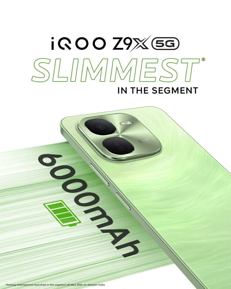Say goodbye to battery anxiety and hello to endless possibilities!💪🔋 With slimmest in the segment* 6000mAh on #iQOOZ9x, you can stay #FullDayFullyLoaded and go beyond limits. Loading on 16th May @amazonIN

Know more: bit.ly/3wmJjIi

#iQOO #iQOOZ9x #FullDayFullyLoaded