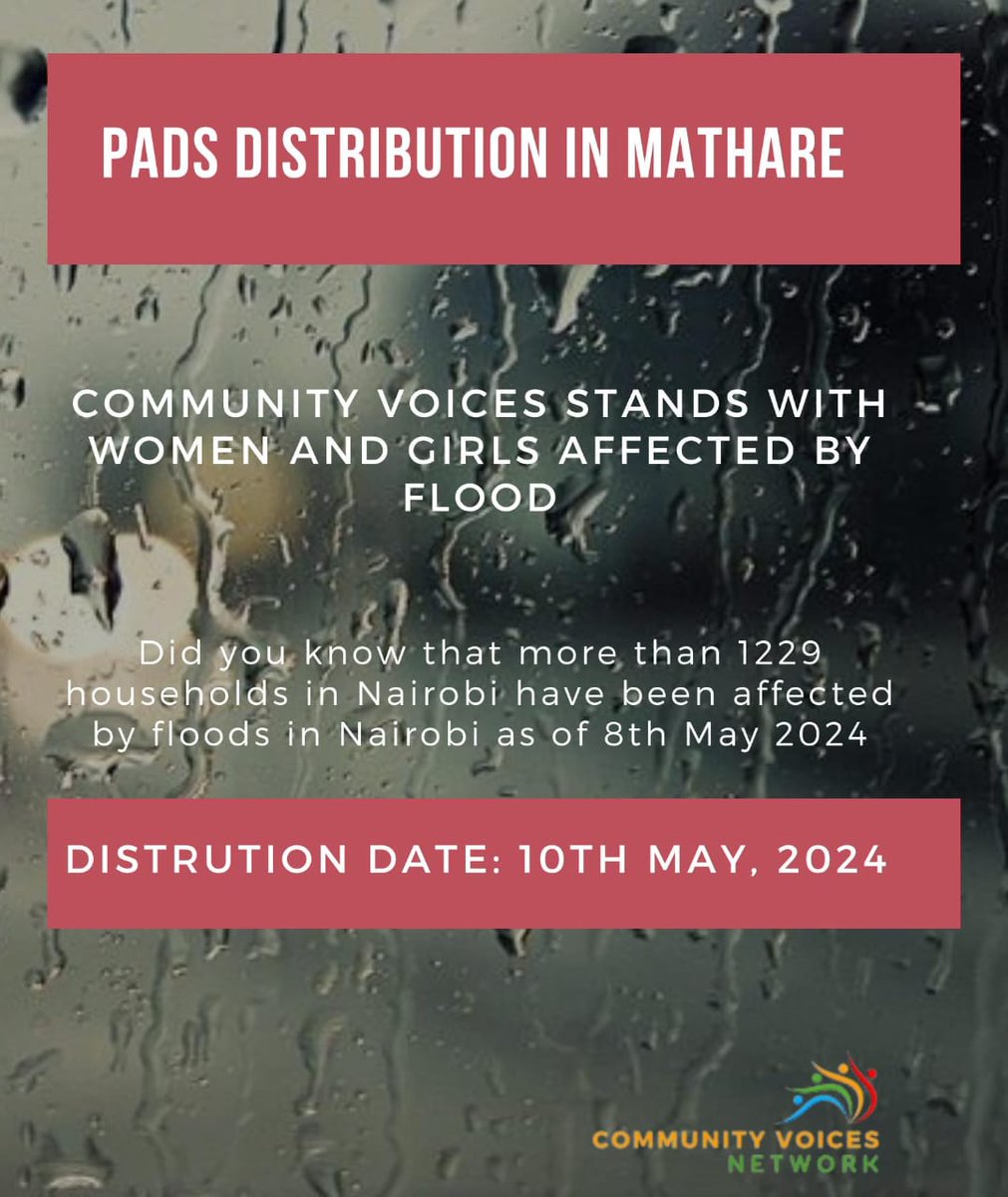 During this devastating moments caused by floods,women and girls menstrual health is at risk! That's why as #CommunityVoices we stand with our fellow  community in Mathare! Let's support the community!!