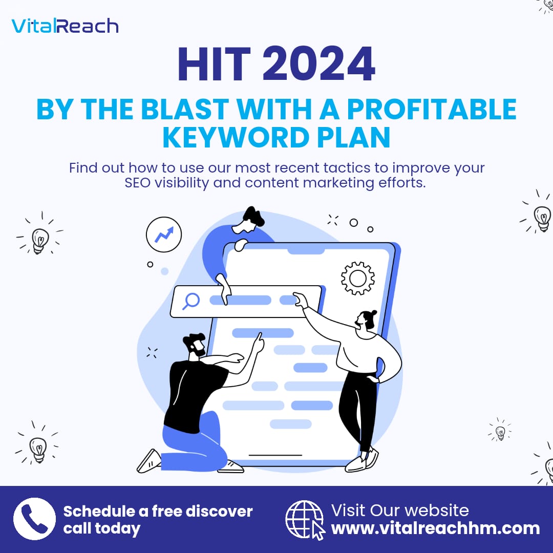 Hit 2024 by blast with a profitable keyword plan. 

#SEOStrategy #ContentMarketing #OnlinePresence #MaximizeVisibility #KeywordPlan #DigitalMarketingTips #VitalReach #BoostYourSEO #ContentOptimization #MarketingTactics #SearchEngineVisibility #OnlineMarketing #SEOExpertise