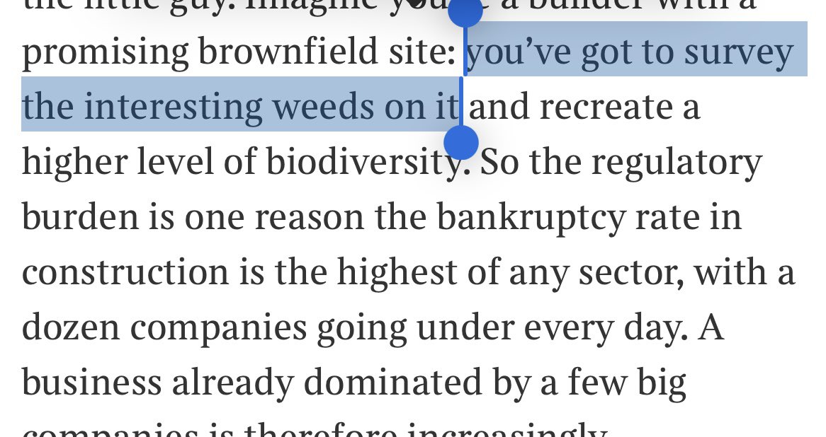 Ecologically illiterate piece in the Times today, virtually a puff piece for developers listing all their gripes “Nobody bothered much about bats and newts in the past” Moans about having to survey “interesting weeds” before building Give me strength thetimes.co.uk/article/we-nee…