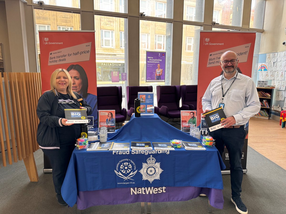 The Fraud Safeguarding Team (Roger Hussey and Anne Townson) visited Nat West Bank in Blackpool yesterday to advise customers on how to avoid being scammed. It was a lovely day to be beside the seaside 😎 🌞☀️   .  Many thanks to Jo Shorten (Nat West) for the invitation 🙂 .