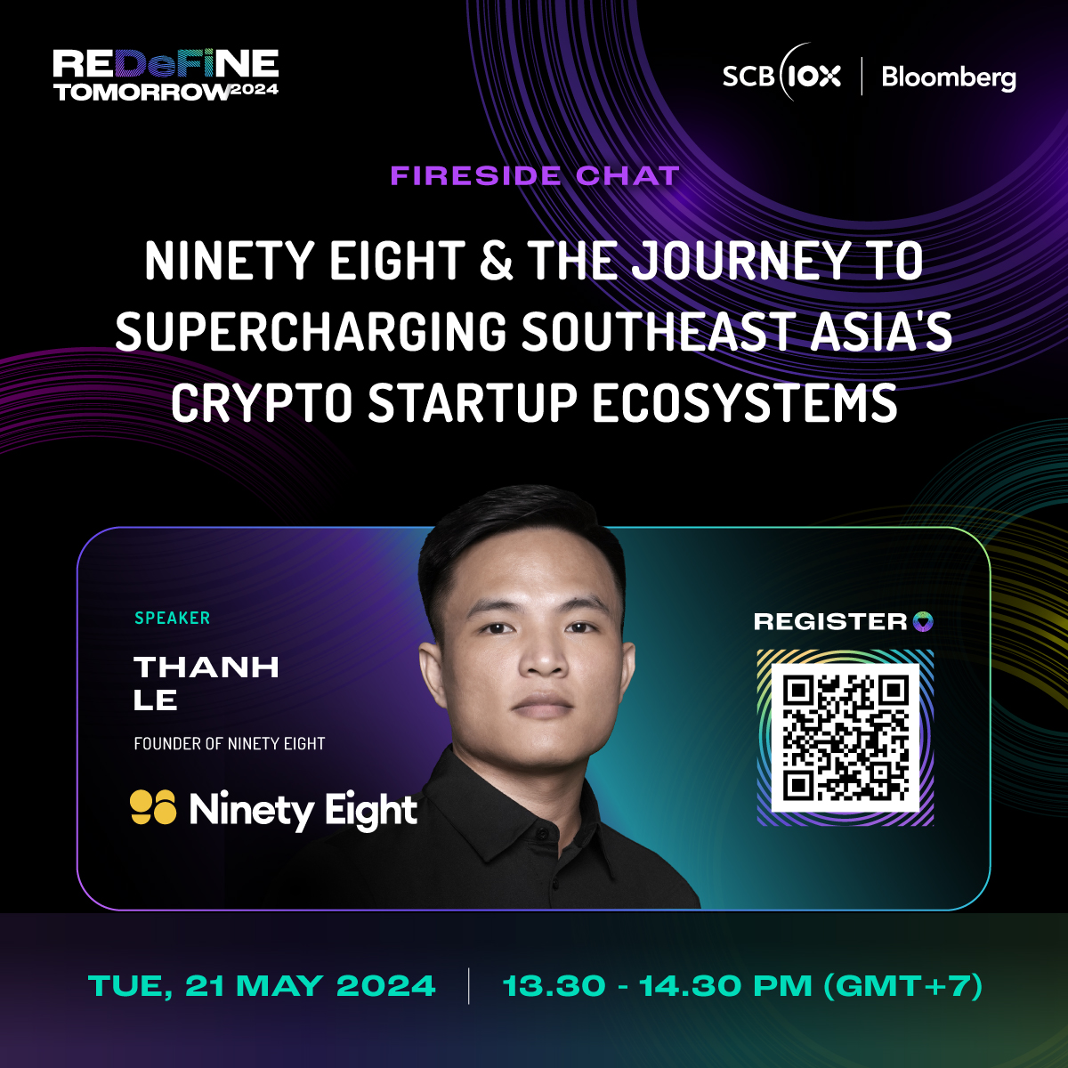 Meet the speaker at #REDeFiNETOMORROW2024 / 21-22 May 2024 Fireside Chat: Ninety Eight & the Journey to Supercharging Southeast Asia's Crypto Startup Ecosystems @imlethanh98 of @ninetyeight_hq Free ticket: bloombergevents.com/SCB10x_2024